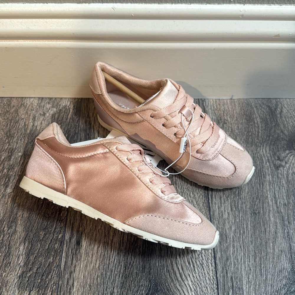 Zara satin effect sneakers shoes pink size 13.5 girls new
